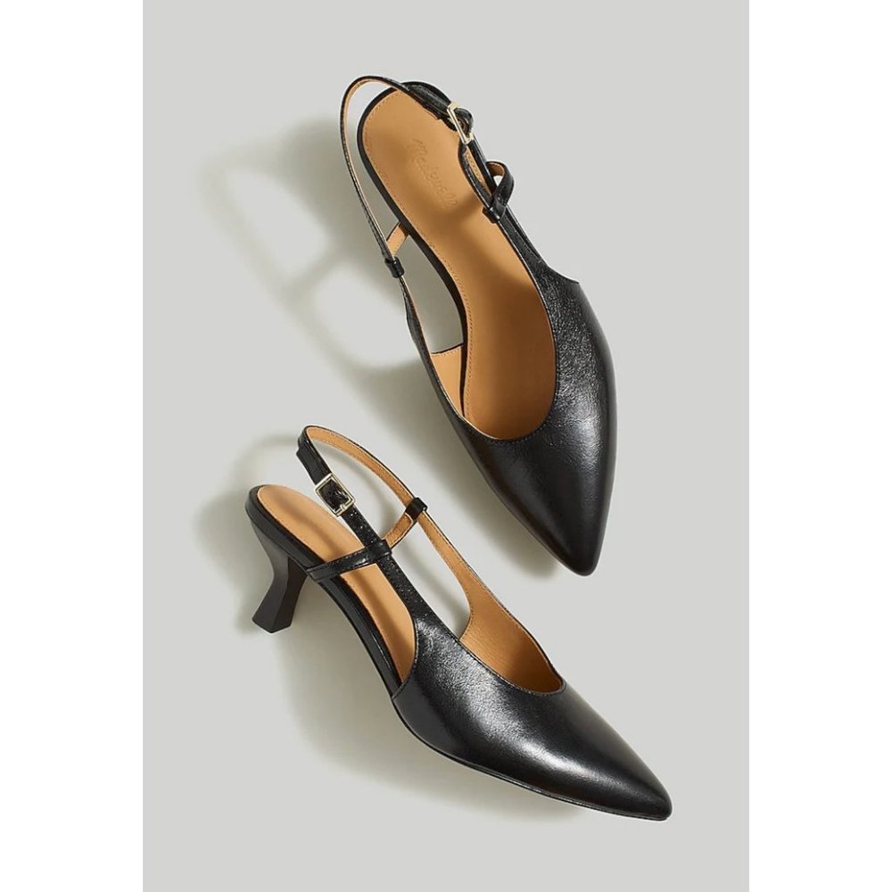 Madewell $158 The Debbie Slingback Pump Black Leather Size 7 NO289